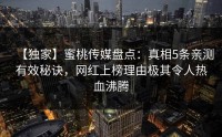 【独家】蜜桃传媒盘点：真相5条亲测有效秘诀，网红上榜理由极其令人热血沸腾