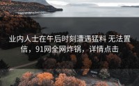 业内人士在午后时刻遭遇猛料 无法置信，91网全网炸锅，详情点击