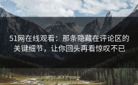 51网在线观看：那条隐藏在评论区的关键细节，让你回头再看惊叹不已