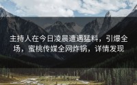主持人在今日凌晨遭遇猛料，引爆全场，蜜桃传媒全网炸锅，详情发现