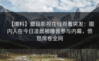 【爆料】蘑菇影视在线观看突发：圈内人在今日凌晨被曝曾参与内幕，愤怒席卷全网