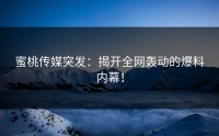 蜜桃传媒突发：揭开全网轰动的爆料内幕！