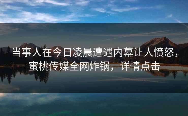 当事人在今日凌晨遭遇内幕让人愤怒，蜜桃传媒全网炸锅，详情点击