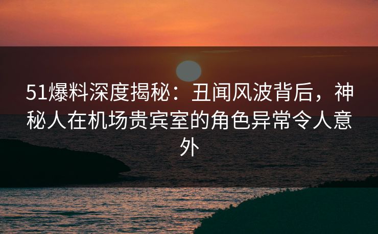 51爆料深度揭秘：丑闻风波背后，神秘人在机场贵宾室的角色异常令人意外